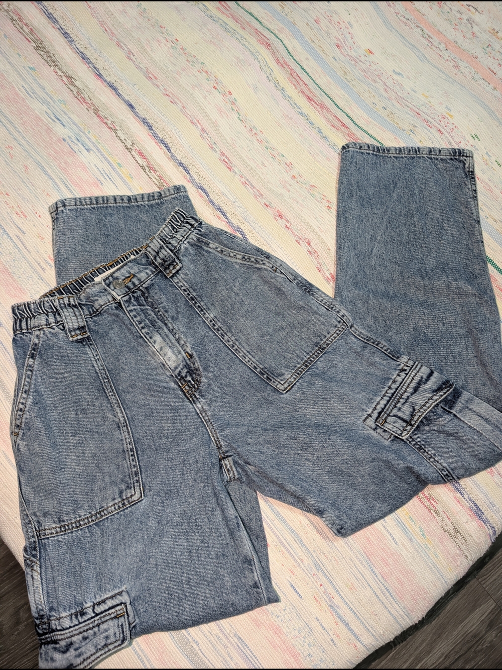 Garage Light Blue Washed Denim Cargo Jeans
